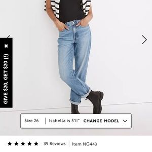 Madewell slouchy boy jean 30